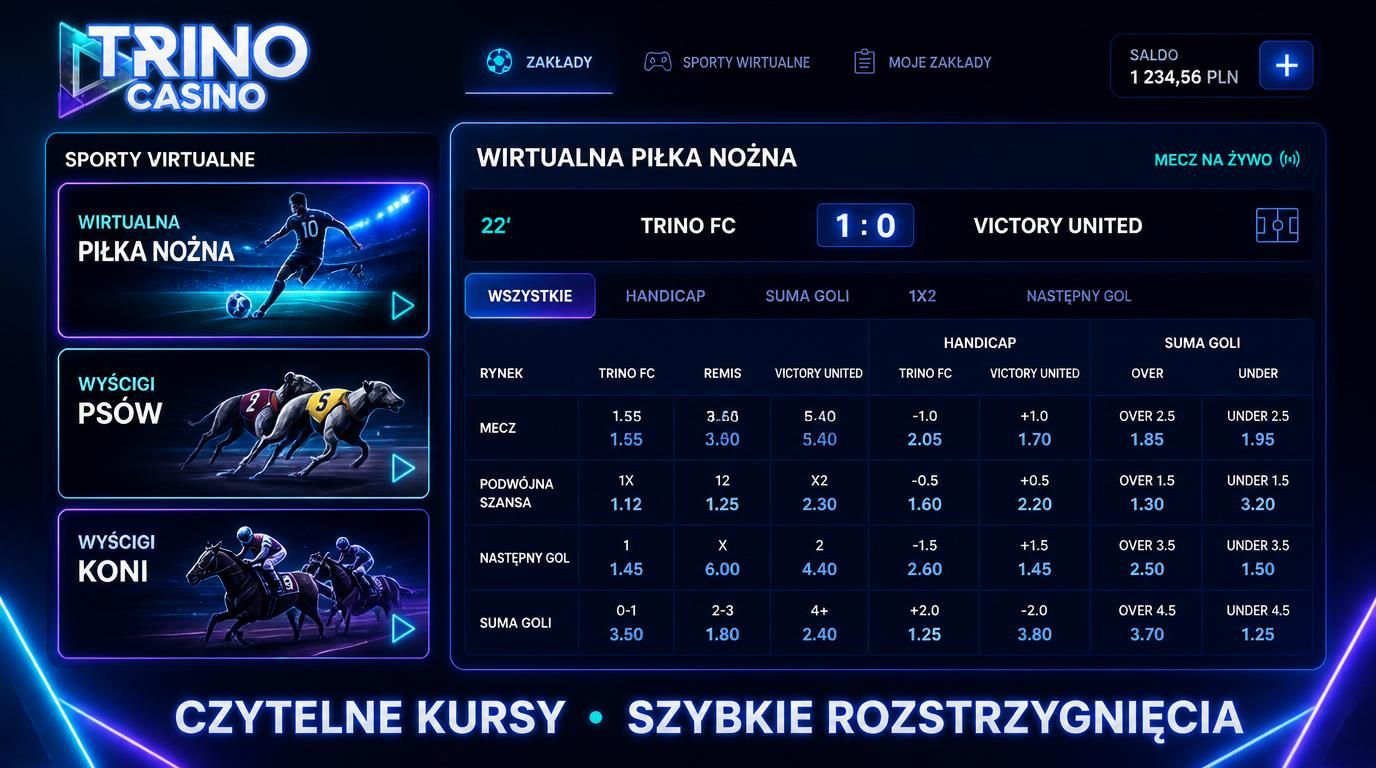 Interfejs przedstawia wirtualne sporty i kursy