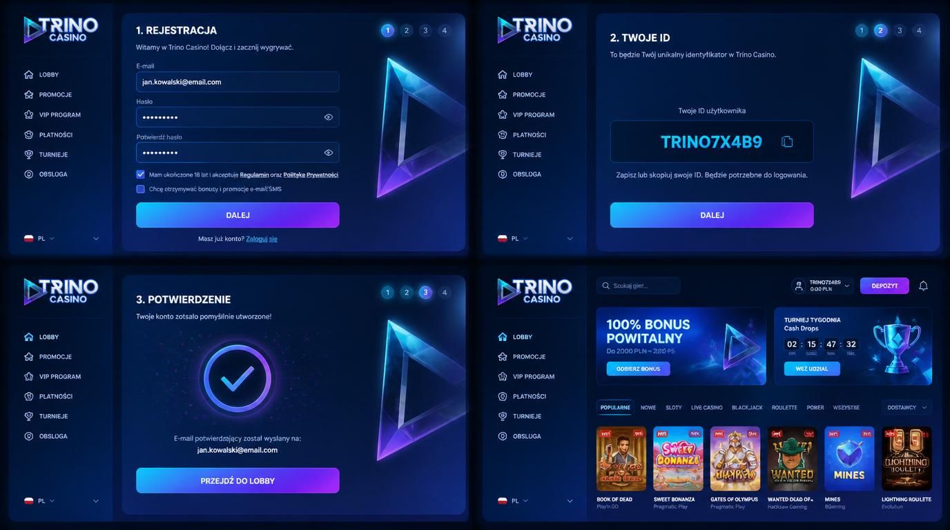 Formularz rejestracji, przycisk "Zarejestruj się", konto gotowe do gry